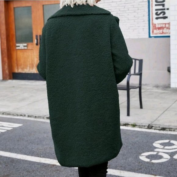 Green Faux fur teddy pea coat contemporary - Picture 3 of 5